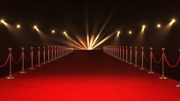 动画的金红色万花筒形状在红地毯地点移动聚光灯
