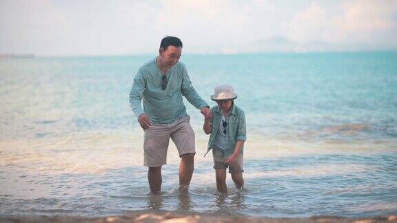 父子俩去海边度假