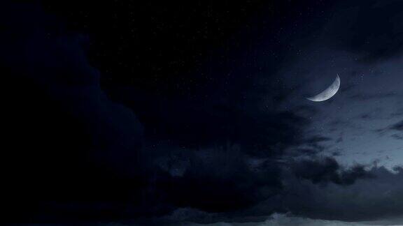 半月形的月亮从云层中升起