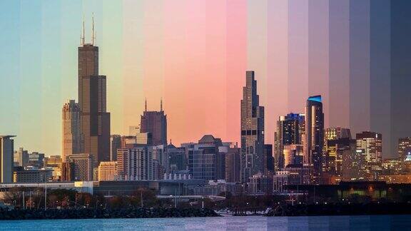 芝加哥-从白天到夜晚的时间流逝