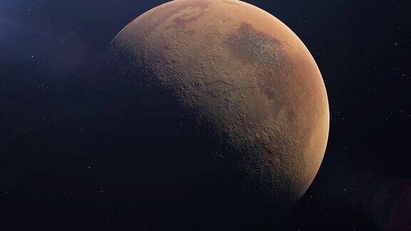 火星从空间行星的一个很大的表面被太阳照亮三维渲染