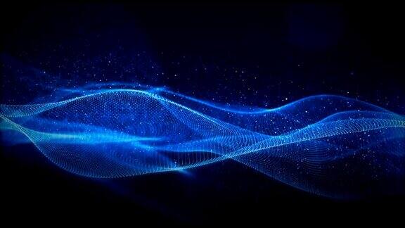 数字蓝色粒子波与光运动抽象背景