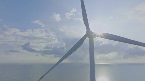 在夕阳下俯瞰用于能源生产的风力涡轮机