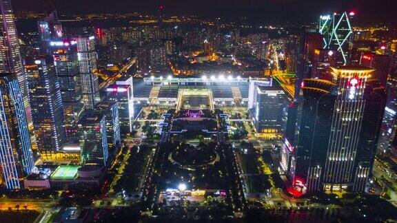 中国夜景时间照亮深圳著名展览中心航拍全景4k时间间隔