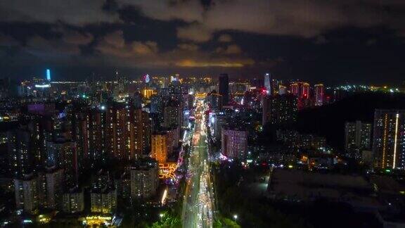 中国夜景时间照亮珠海城市交通街道十字路口航拍全景4k时间推移