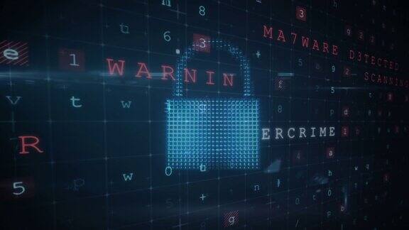 网络安全挂锁上的网络攻击警告动画