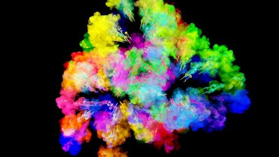 爆炸的火药孤立在黑色背景3d动画的粒子作为彩色的背景或覆盖效果迸发出彩虹般的色彩粉饼呈现出明亮如胡里节18