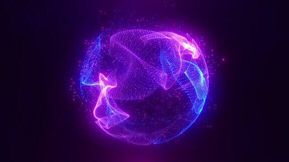 抽象的紫色环能量球的粒子和波的神奇发光的黑暗背景视频4k