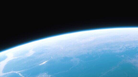 宇宙飞船飞过地球我们的星球的电影镜头从太空看地球3d动画