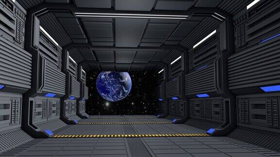 空间站走廊和太空行走三维渲染