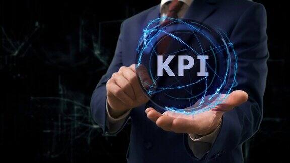 商人显示概念全息KPI在他的手上