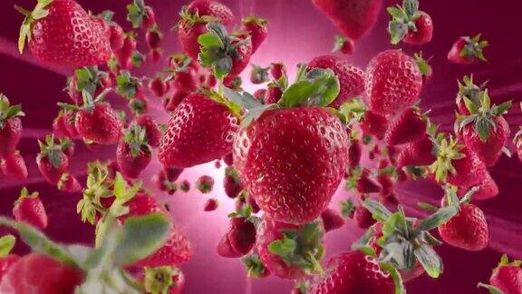 深紫红色背景下的草莓爆裂