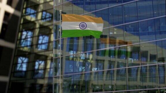 印度国旗飘扬在摩天大楼上
