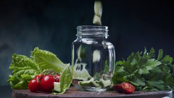 用玻璃瓶制作蔬菜沙拉