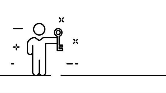 有钥匙的人解决问题工作找到走出困境的方法经营理念一条线绘制动画运动设计动画技术的标志视频4k