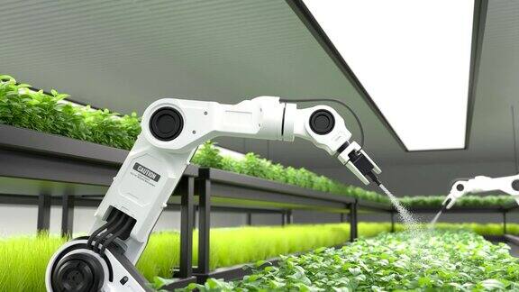 智能农民机器人喷洒蔬菜绿色植物农业技术农场自动化