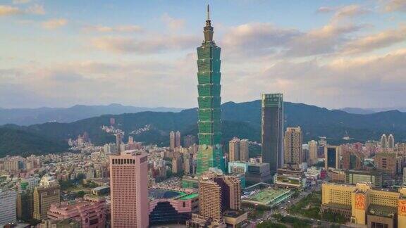 昼光台北市景著名塔空中全景4k时间推移台湾