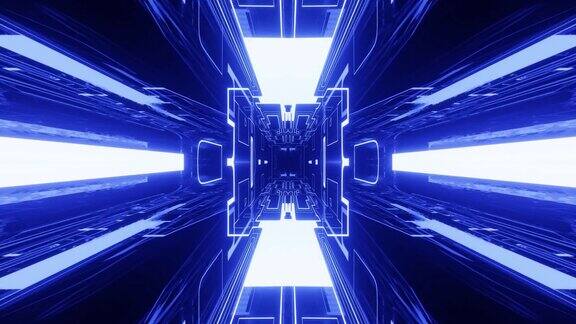 辉光科幻对称结构Vj环时尚霓虹灯隧道高科技霓虹灯隧道在对称的网络空间中进行科幻飞行视频游戏或vj夜总会背景霓虹灯