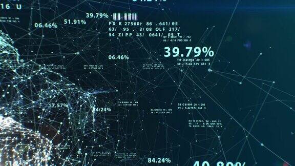 三维动画的抽象全球商业网络飞行数字点和线数字技术毛圈HD1080