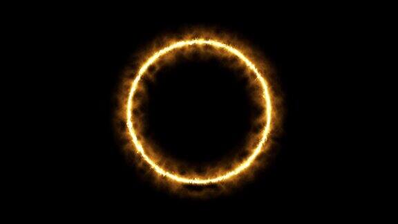 美丽的火环在黑色的背景摘要太阳火圈逐渐出现了燃烧的火圈4k