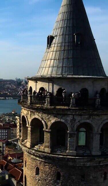 垂直加拉塔鸟瞰图垂直伊斯坦布尔鸟瞰图历史塔历史城市背景视频