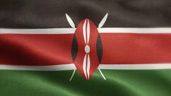 肯尼亚国旗动画股票视频-肯尼亚国旗在循环和纹理3d渲染的背景-高度详细的织物图案和可循环-肯尼亚共和国国旗