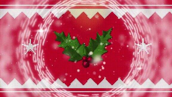 动画的圣诞节形状在树叶上红色的背景