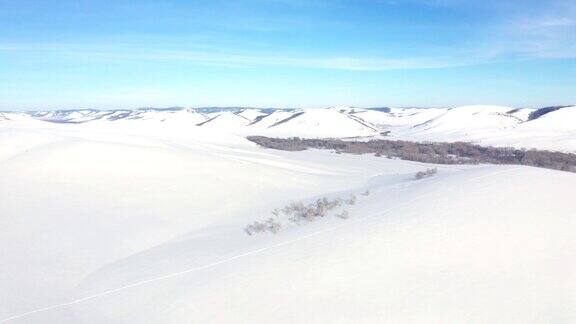 雪景在一个晴朗的冬日与深谷和罕见的树木