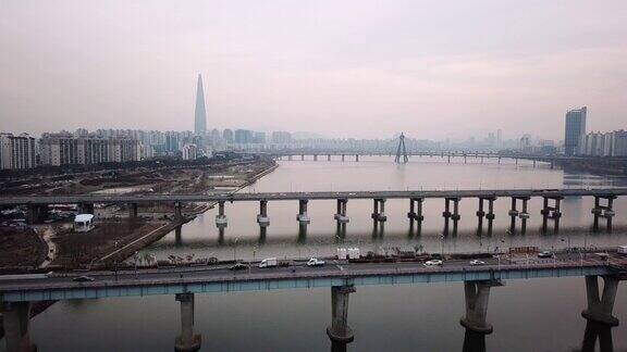 韩国首尔城市的4k航拍镜头