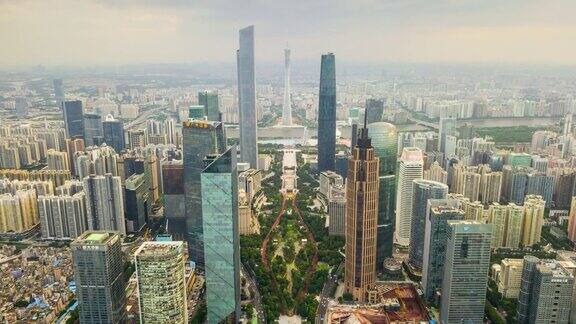 中国晴天广州市区天河区广场航拍全景4k时间间隔
