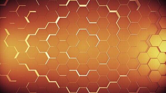 抽象几何蜂蜜金六角背景4k无缝循环三维渲染