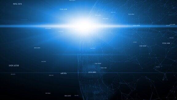 网络数据地球用运动线、点和太阳光旋转