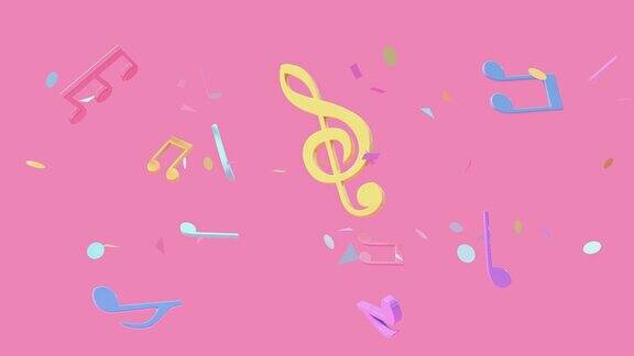 粉色场景彩色音乐音符悬浮3d渲染