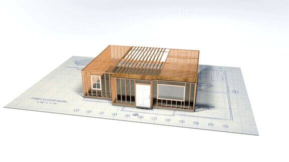3D房屋和蓝图建设时间流逝