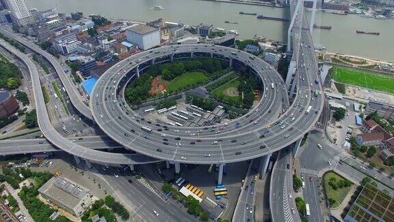 中国上海南浦大桥鸟瞰图