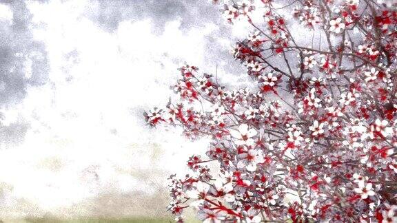 樱花盛开的水彩艺术风格