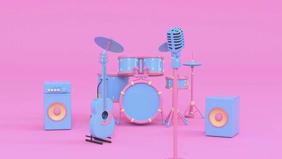 粉蓝色乐器卡通风格3d渲染