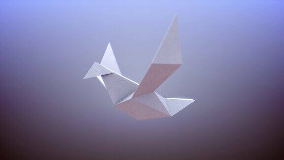 单独的折纸鸟飞行4K动画3D插图-无缝循环-黑白哑光包括