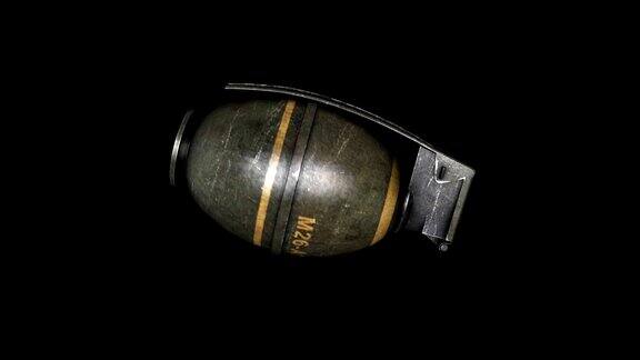 手榴弹黑色背景上的手榴弹动画旋转手榴弹孤立在黑色背景
