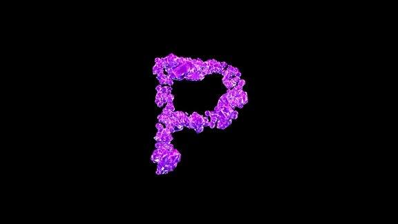 玫瑰宝石石头字母P与动画反映在黑色孤立的循环视频
