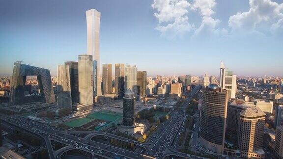 间隔拍摄北京的地标城市摩天大楼与立交桥交通流量中国
