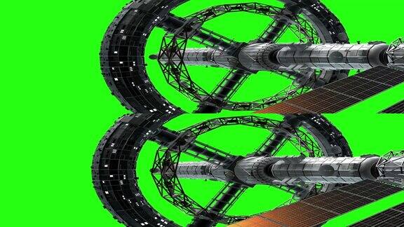 任务空间垂直变形立体对绿色屏幕上大飞船的3d动画色度键