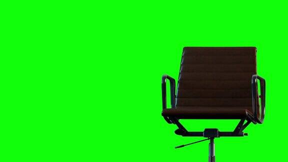 4k现代钢和皮革办公椅右侧静态旋转循环色度键为绿色背景