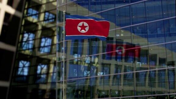 摩天大楼上飘扬的朝鲜国旗