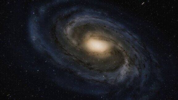 星际飞船在太空中以光速飞行在银河系中心附近仙女座星系中有数十亿颗恒星高度详细的4k电影模型的星系和星臂