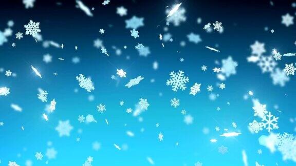 大雪花与火花和闪光落在夜空冬季降雪圣诞快乐新年快乐毛圈的3d动画