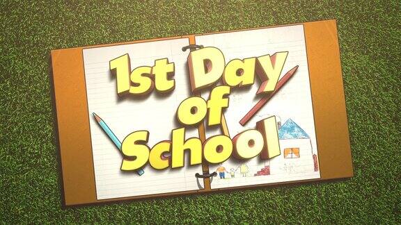 第一天上学用铅笔和纸在草地上写笔记