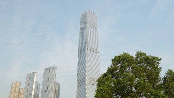 日落香港湾九龙公园环球商贸中心大厦全景4k中国