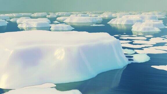 融化的冰块平稳地漂浮在海洋上循环动画