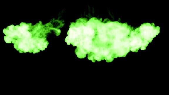 荧光亮绿色色浆在水中打旋许多滴墨这是3d渲染镜头在墨色背景或墨色效果在合成与alpha通道使用光磨